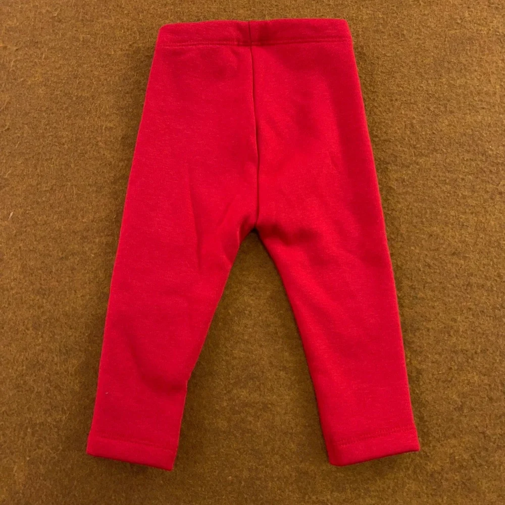 Old Navy Baby Girl 12-18M Red Gray Star Ribbed Lettuce Edge Pant Set NWT